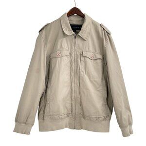French Connection Beige Utility Jacket Mens XL Classic Neutral Military Pockets